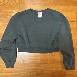 Aerie Offline Green V Neck Slouchy Preppy Lounge Gym Gorpcore Crop Sweatshirt XL
